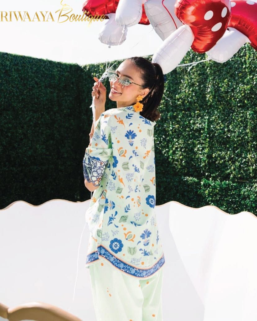 Playful Mint Meadow Premium digital printed lawn 2-Piece Set