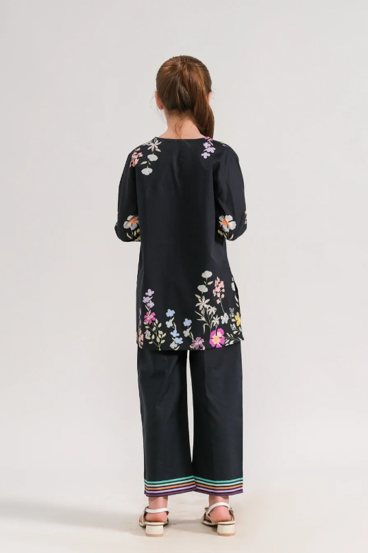 Floral Nocturne Embroidered 2-Piece Suit for Girls | Elegant Eid & Party Wear 2025 (6-14 Years)