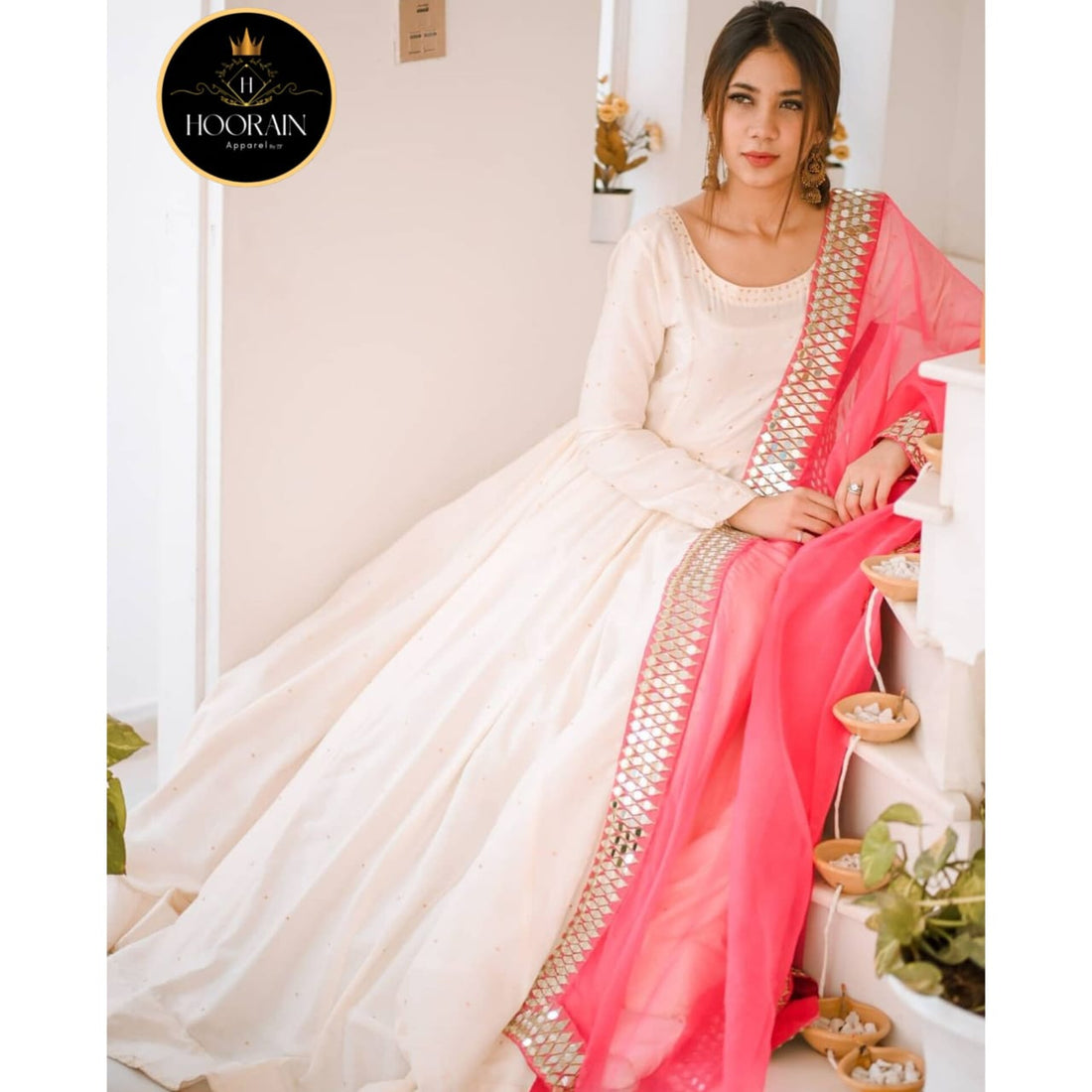 💖✨ Embroidery & Pearls Maxxi Set with Mirror Work Dupatta