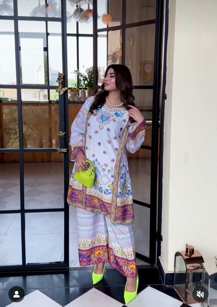 2pcs coat style digital printed shirt & trouser for women - Fashion luxe