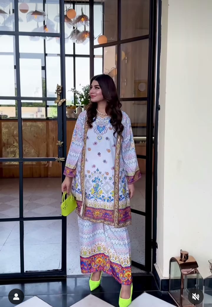 2pcs coat style digital printed shirt & trouser for women - Fashion luxe