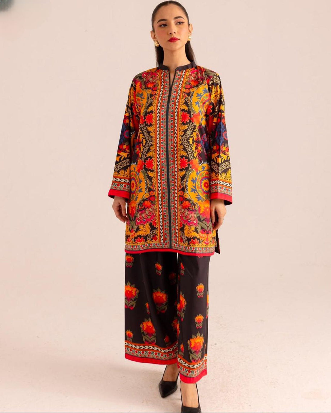Vibrant Floral Fiesta - Winter Crepe Printed 2-Piece Suit for Women