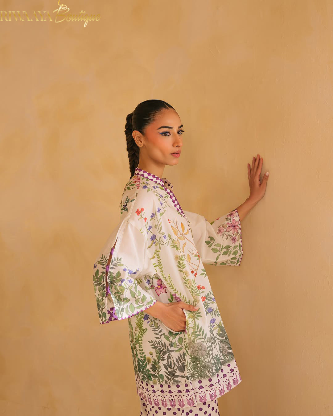 Loungewear Ensemble Cross Slub Printed Cord 2-Piece Set