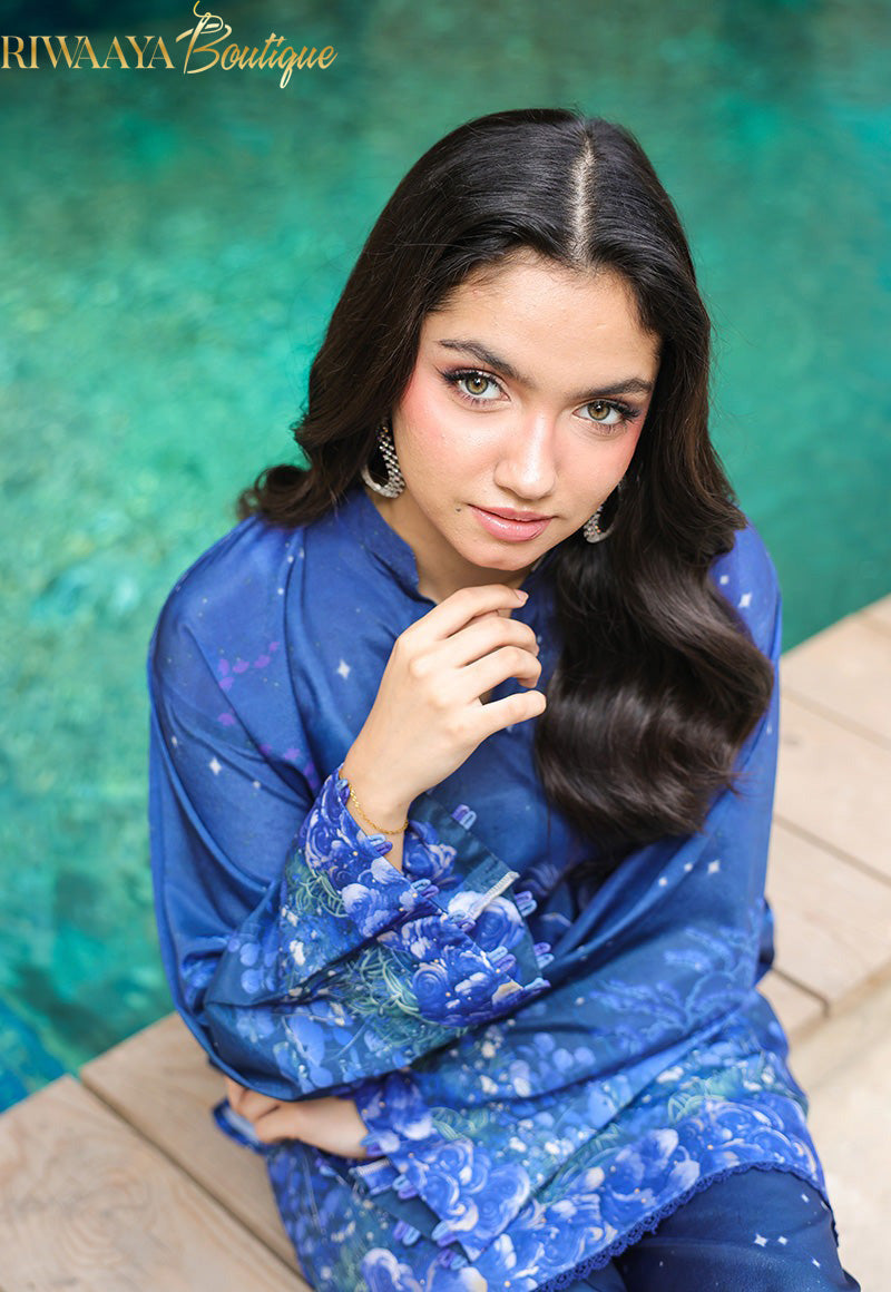 Deep Midnight Navy With Starry Sky Print 2-Piece Kurti Set